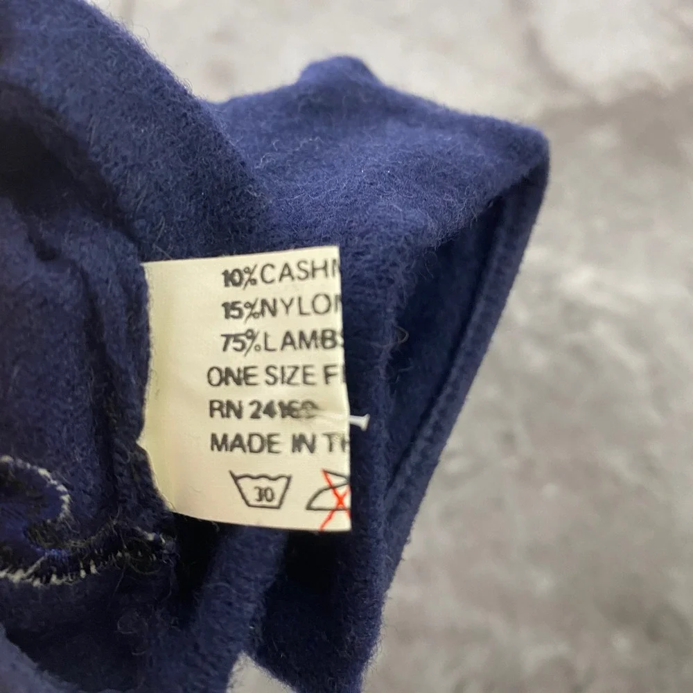 Navy Blue Cashmere Blend Gloves Lambswool Winter One Size Embroidered Cuff‎ NEW
